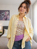 Pastel Yellow Linen Shirt with Lavender Buttons
