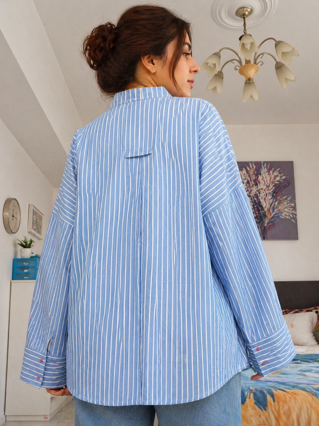 Blue Striped Shirt with Contrast Buttons