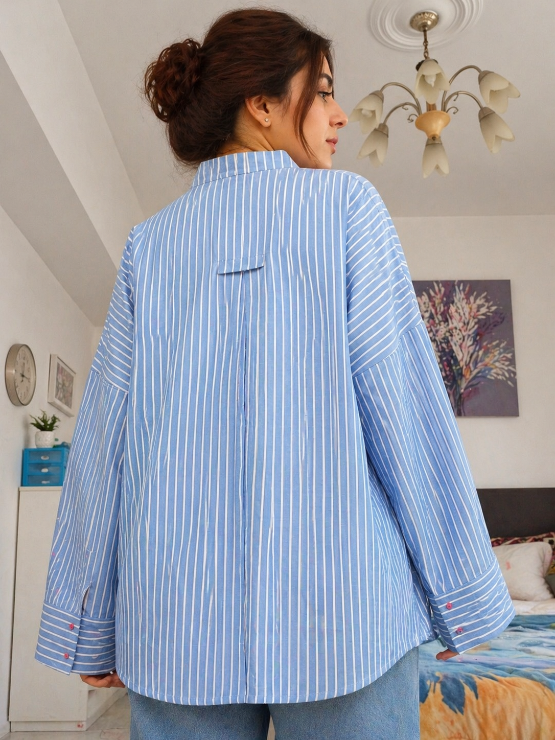 Blue Striped Shirt with Contrast Buttons