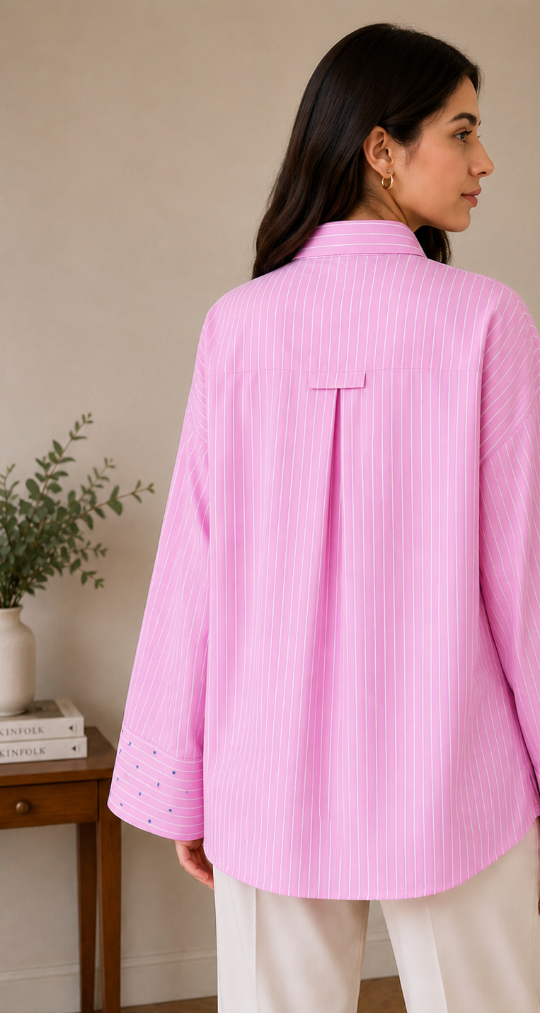 Pink Striped Shirt with Contrast Buttons