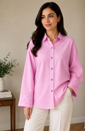 Pink Striped Shirt with Contrast Buttons