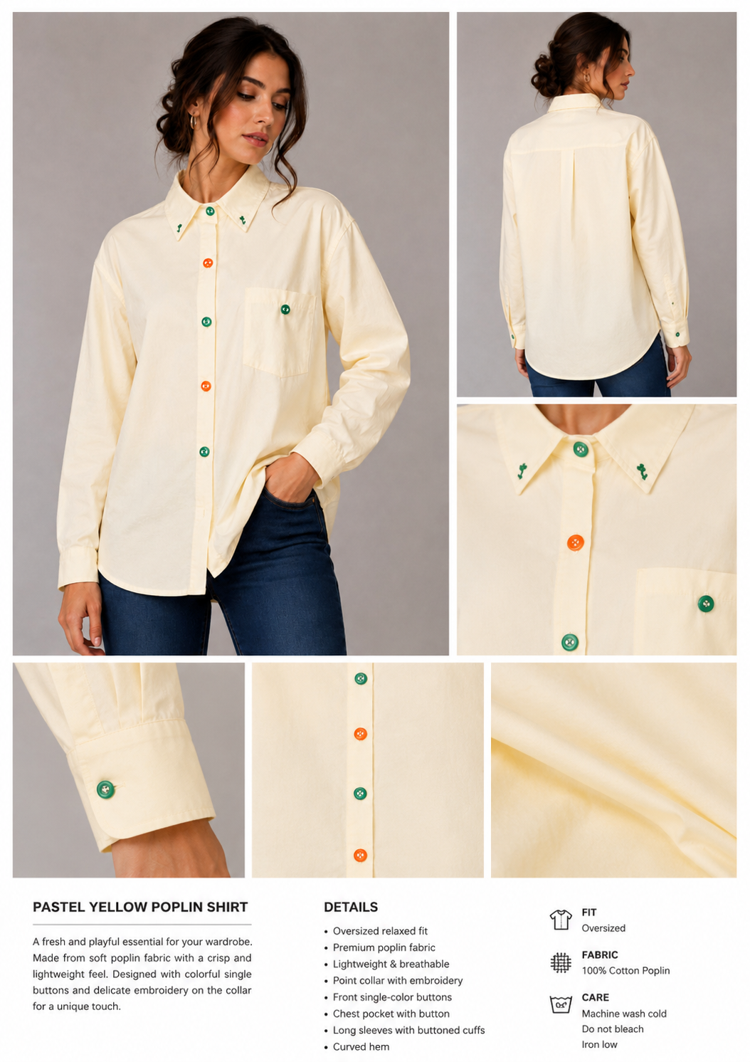 Pastel Yellow Poplin one size Shirt