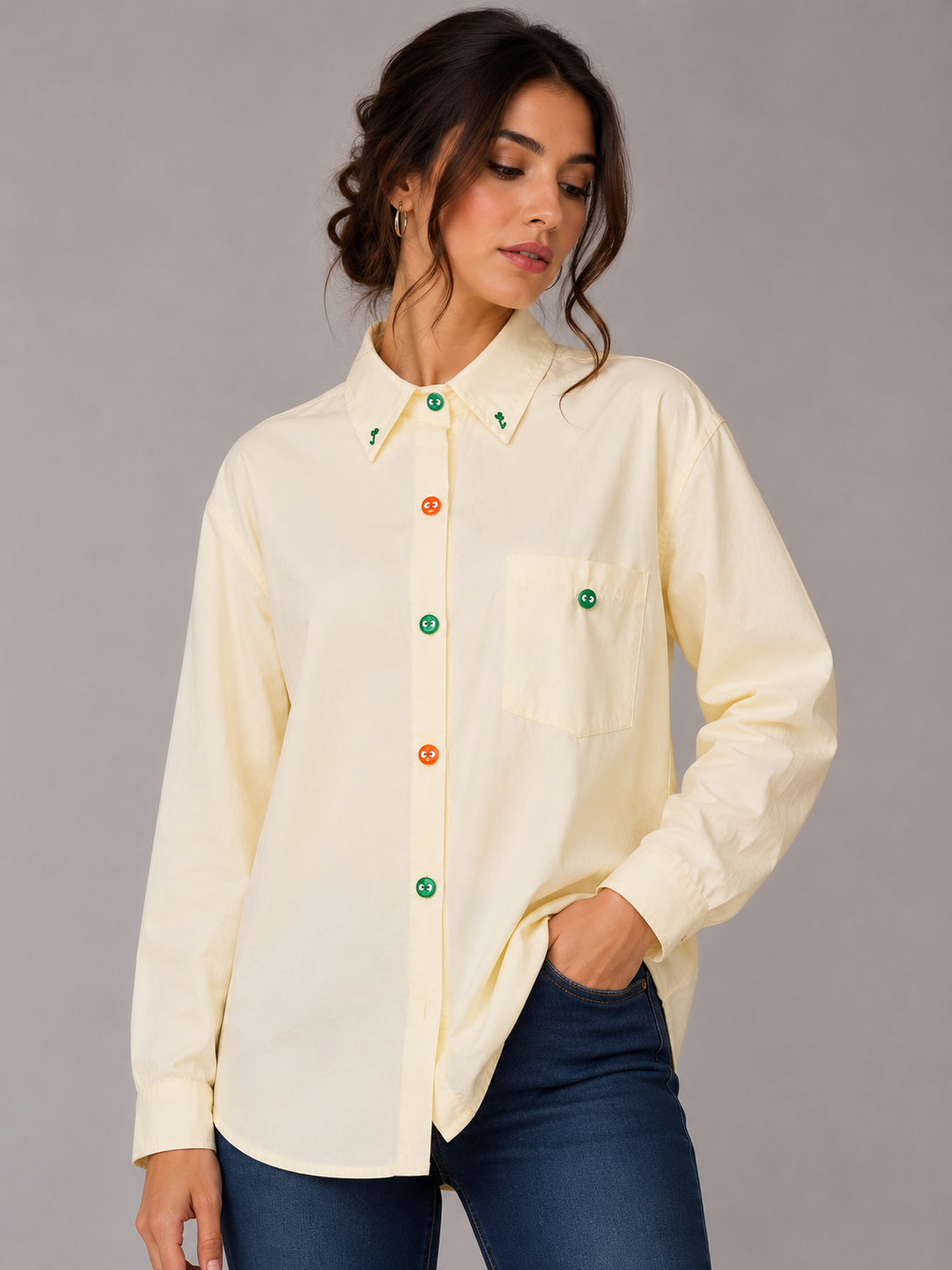 Pastel Yellow Poplin one size Shirt